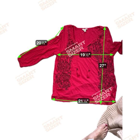 6 for $20 Lucky Brand Sante Fe Boho Black Peasant Flowy Embroidered Blouse, L - Picture 2 of 5